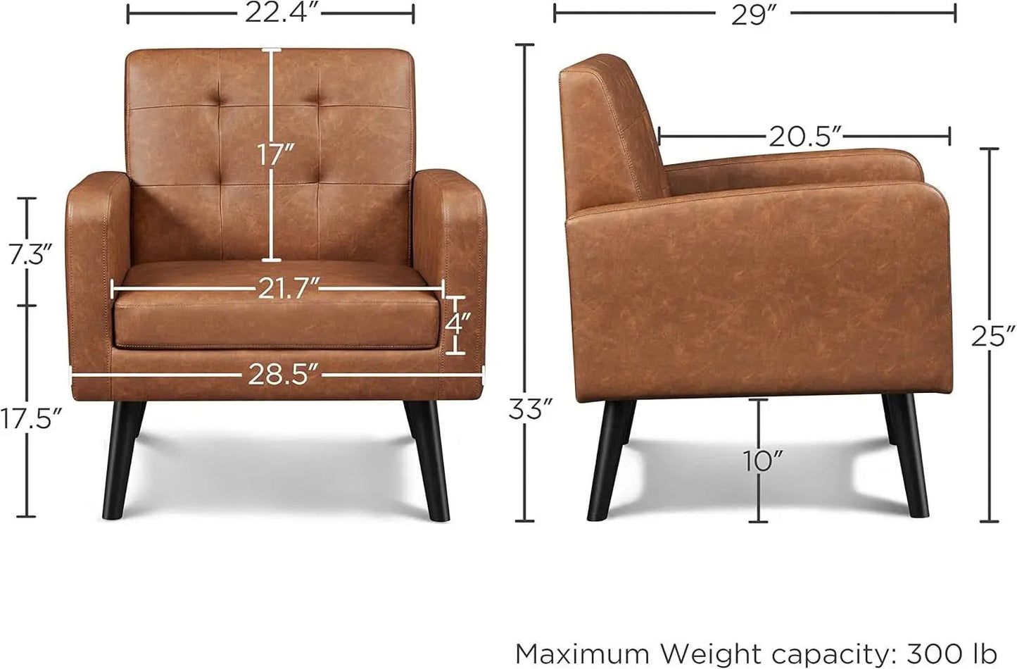 Brown PU Leather Midcentury Upholstered Ergonomic Armchair from PriceLows™