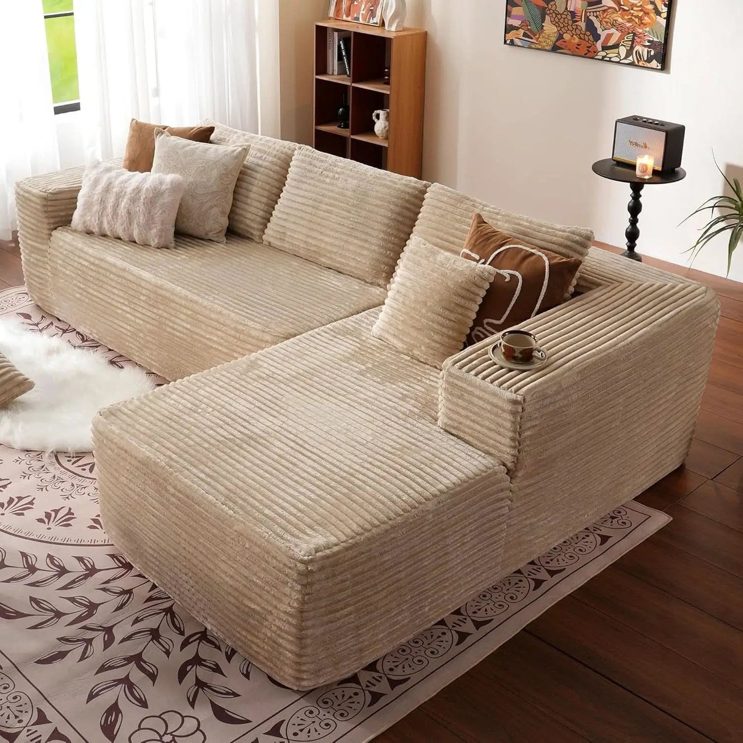 104 Inch Cloud Sectional Sofa Beige No Assembly Required Modern Upholstered Deep Seat Living Room from PriceLows™