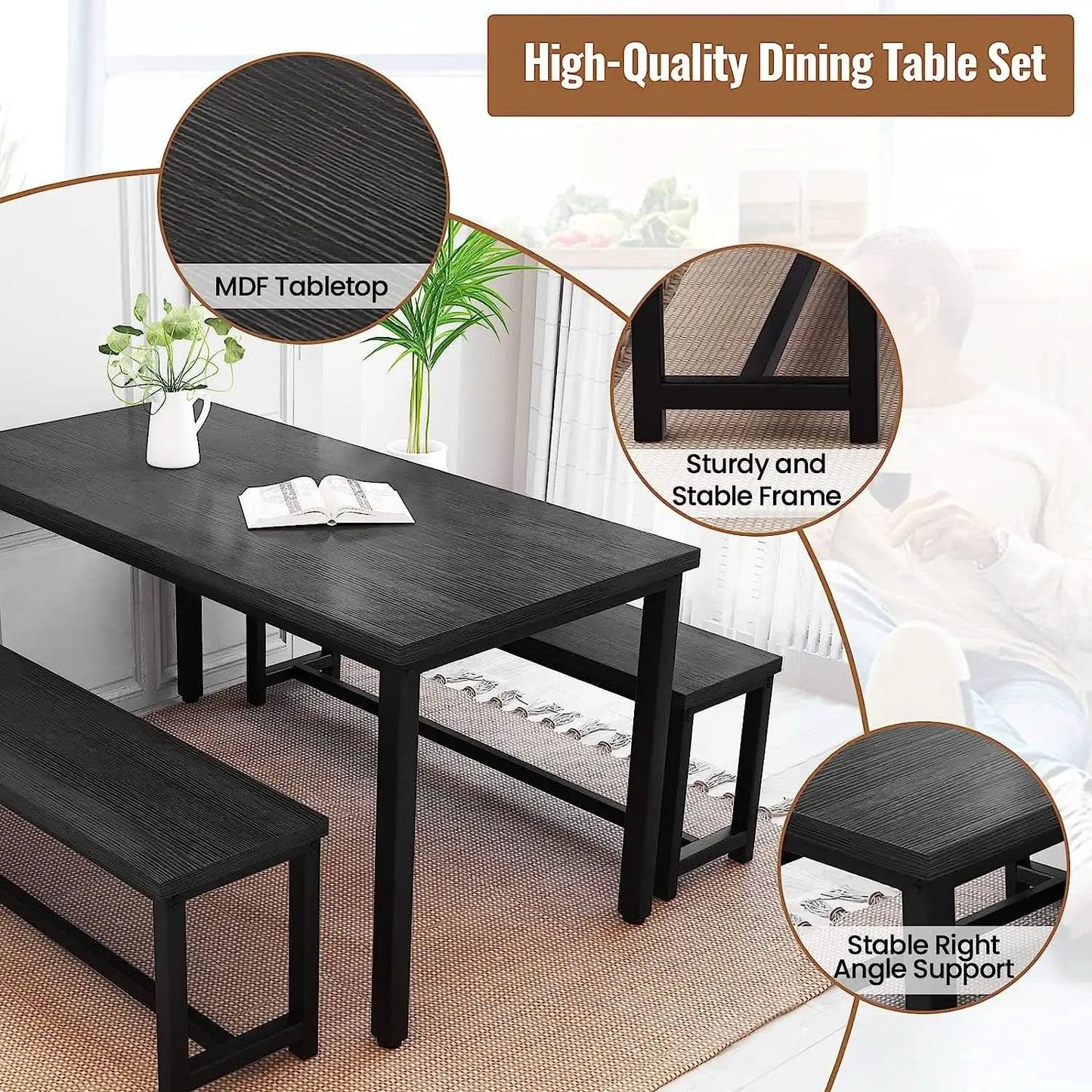 Rectangular Dining Table And Chairs Set Four Modern Wood from PriceLows™
