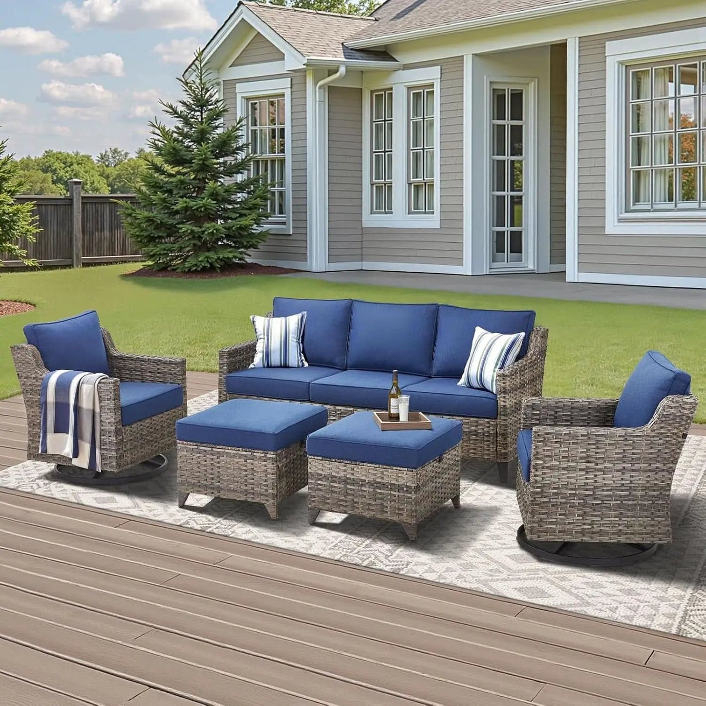 Outdoor Patio Furniture Set 5 Piece All Weather Wicker from PriceLows™