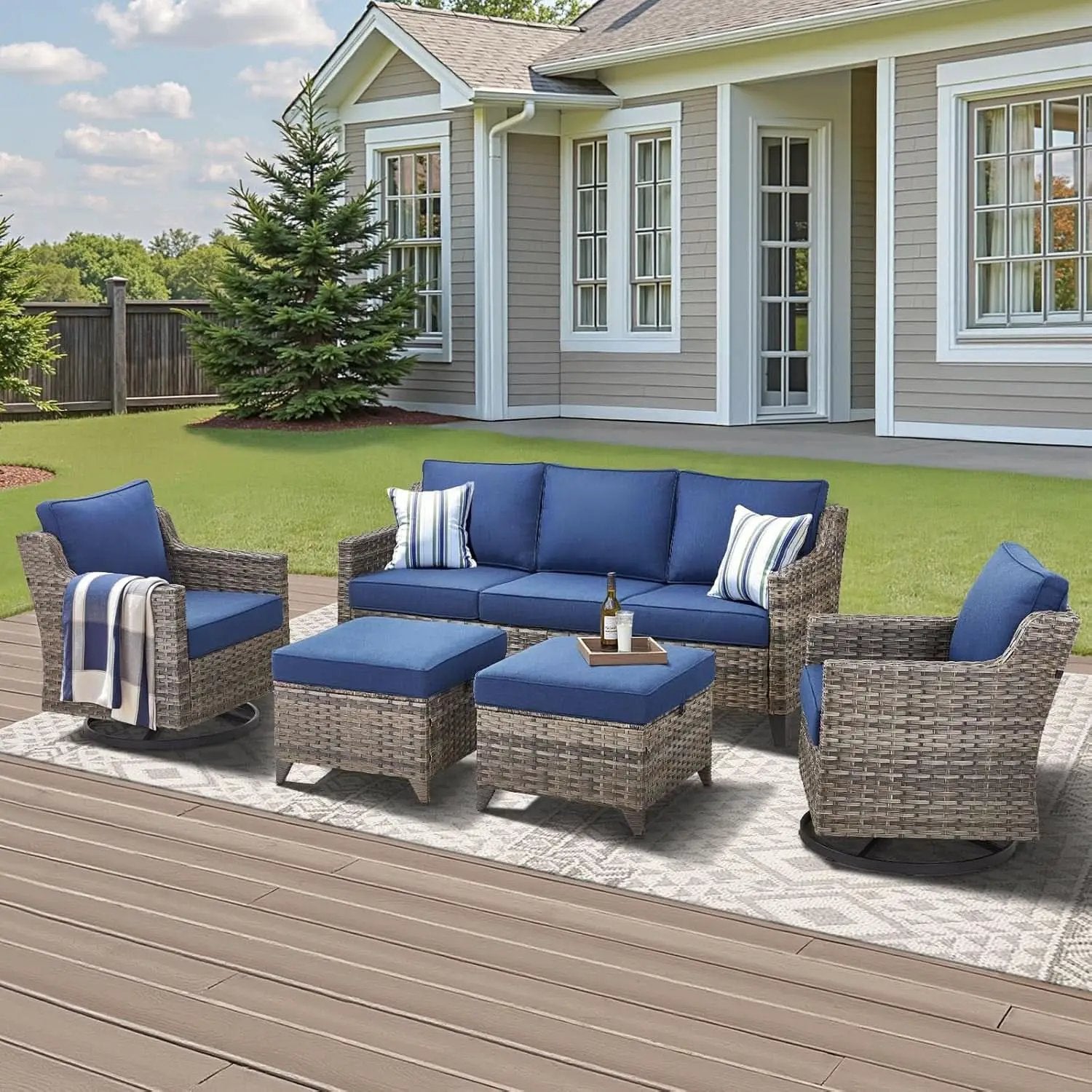 Outdoor Patio Furniture Set 5 Piece All Weather Wicker from PriceLows™
