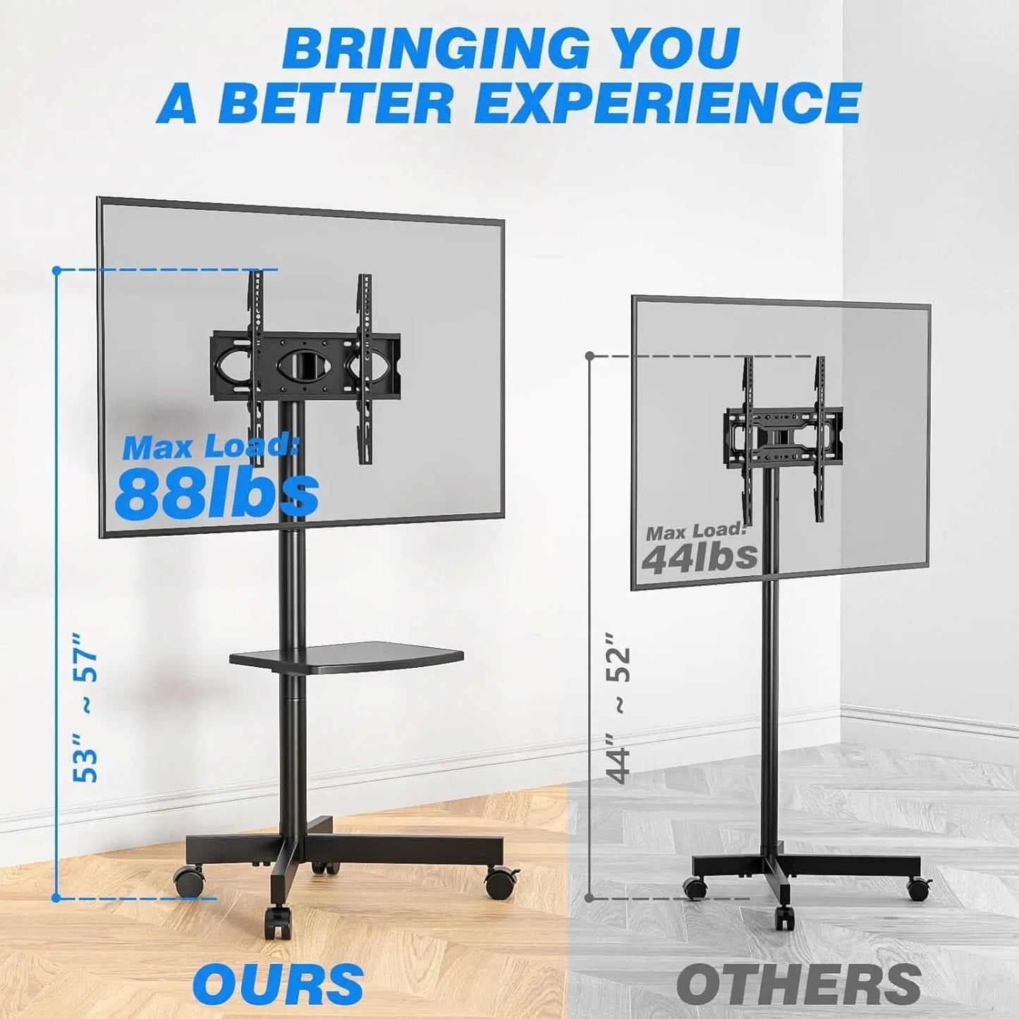 Mobile TV Cart 23-60 Inch TVs, Height Adjustable Wheels from PriceLows™