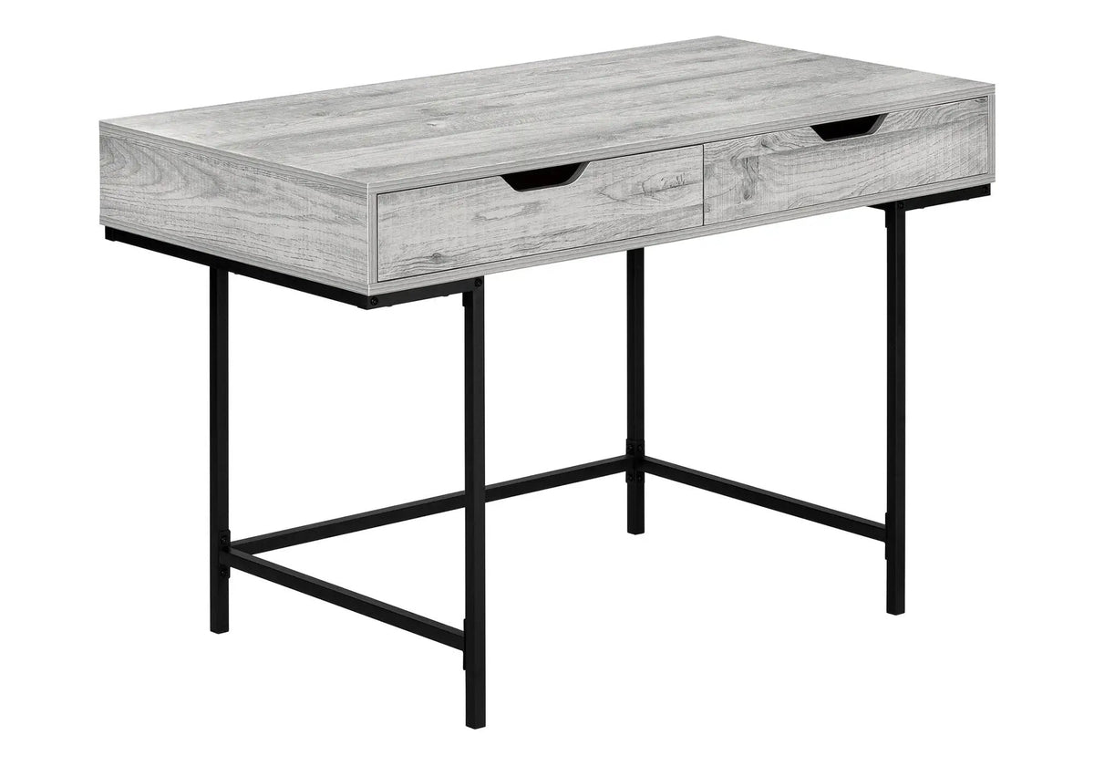 Stone-Look Computer Desk | Two Storage Drawers | Metal Base | 47.25 Inch Length