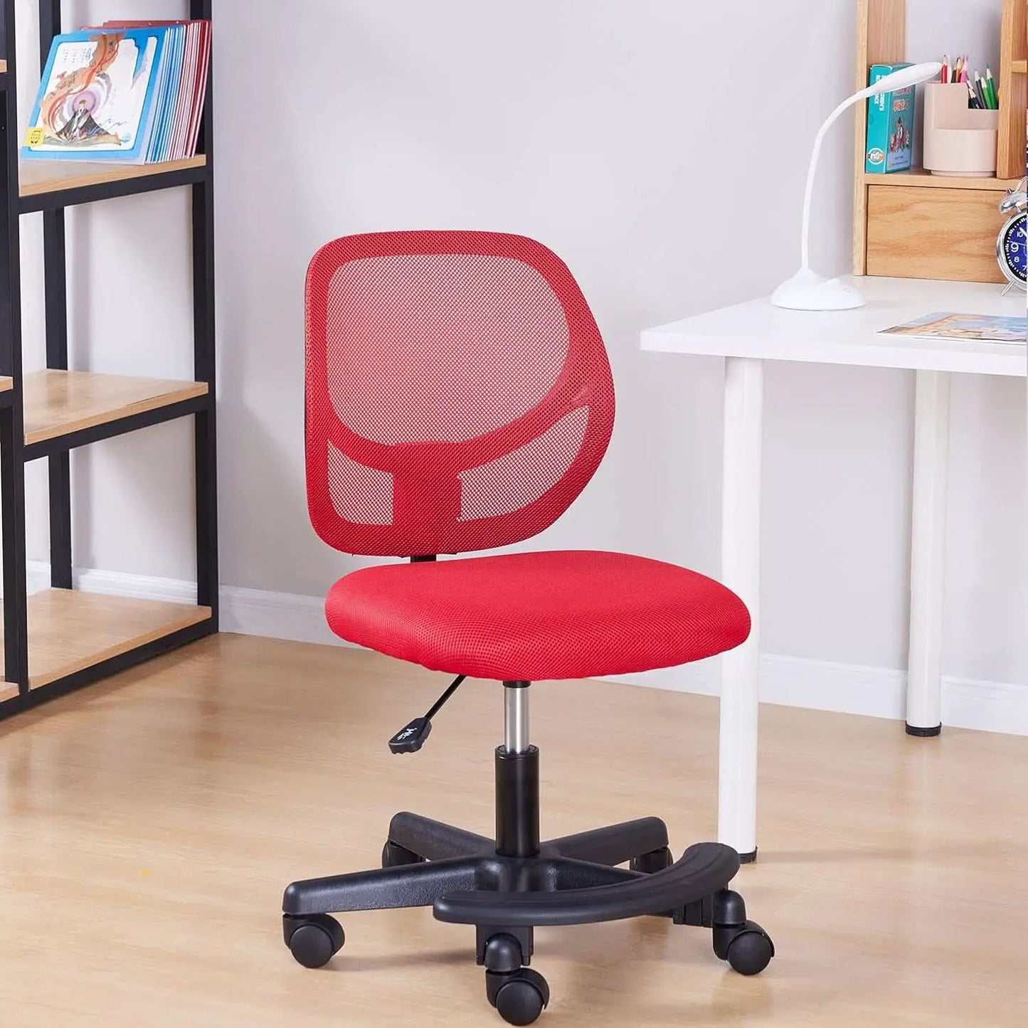 Kids Adjustable Mesh Low Back Swivel Desk Chair With Footrest Red from PriceLows™