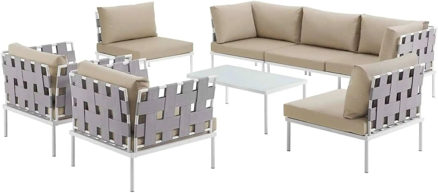 Harmony Aluminum Outdoor Sectional Sofa Set White Cushions from PriceLows™