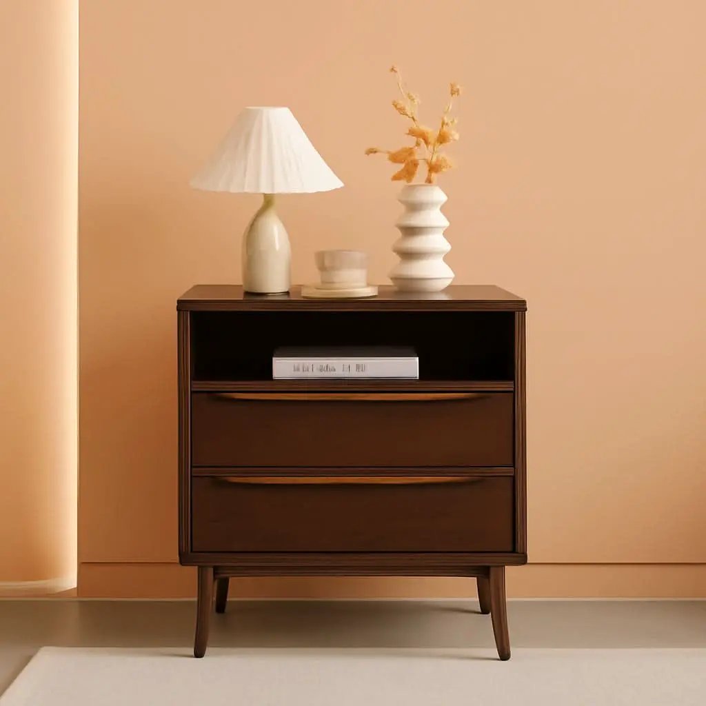 Nightstand With Charging Station Walnut Mid Century Modern from PriceLows™
