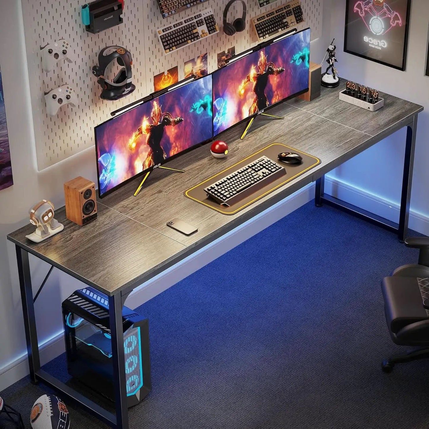 80 Inch Grey Gaming And Office Desk With Storage System from PriceLows™