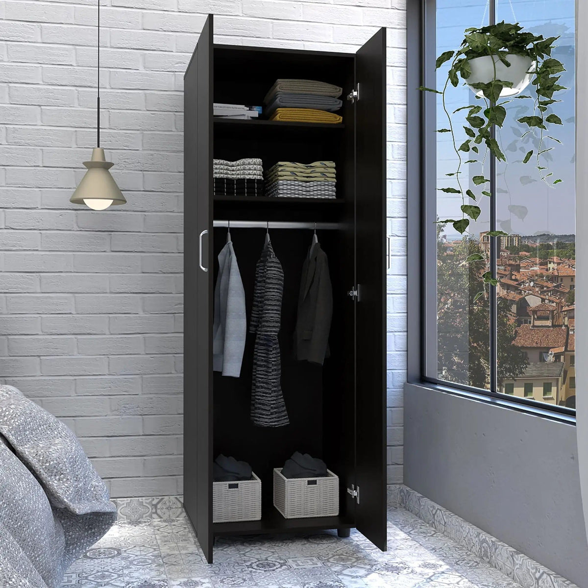 Armoire Organiser, Two Shelves, Rod, Double Door Cabinet Armoire Wardrobe | 2 Pieces | Bedroom Furniture | Bedroom