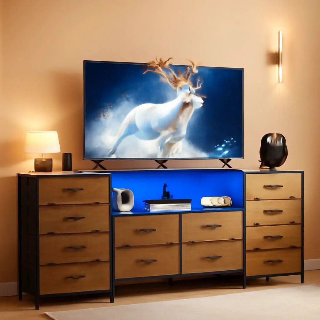 Twelve Drawer Dresser LED TV Stand Rustic Brown Finish from PriceLows™