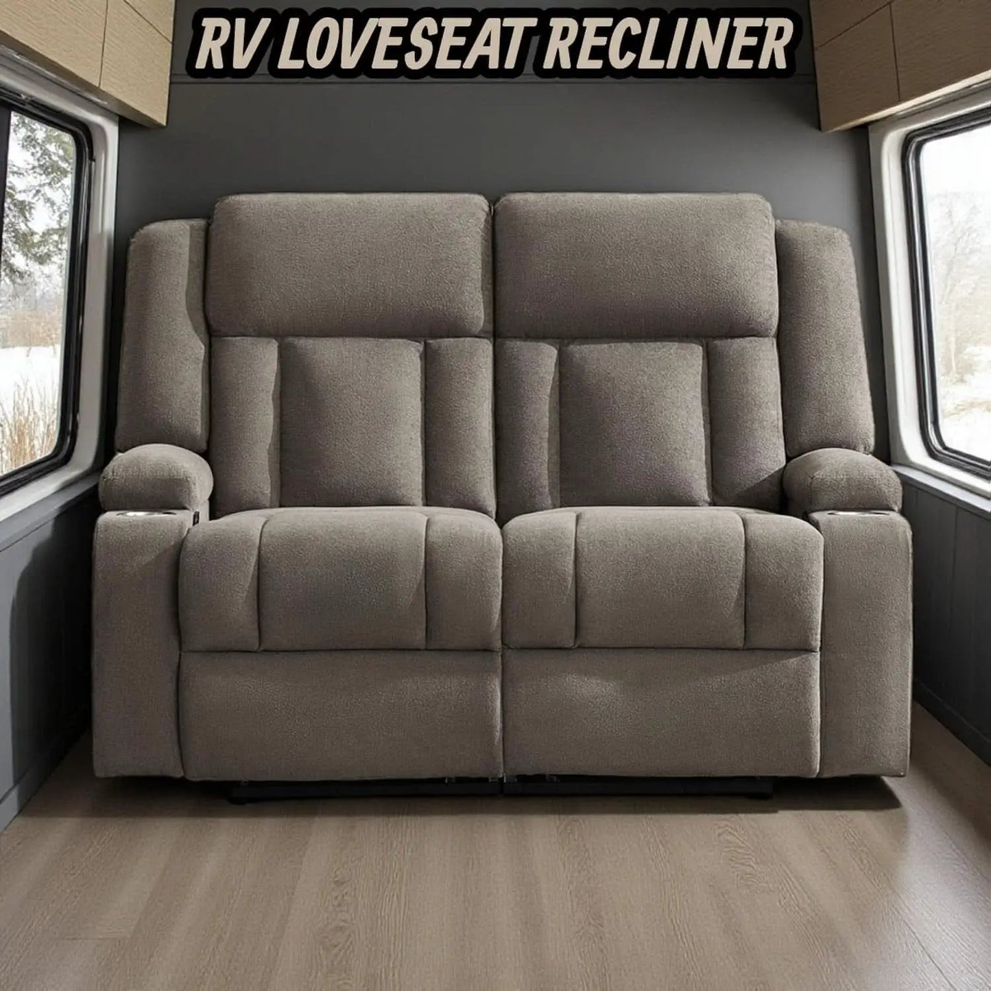 Manual Fabric Recliner Loveseat Sofa With Cup Holders 2 Seater Light Brown from PriceLows™
