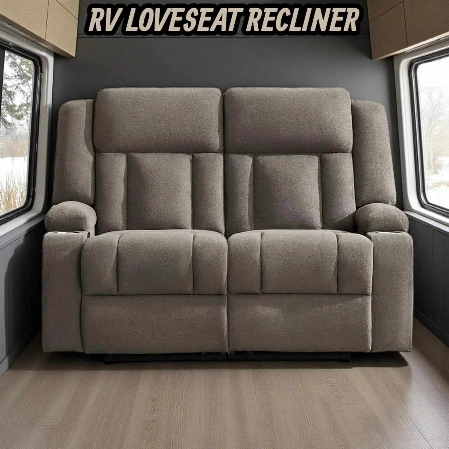 Manual Fabric Recliner Loveseat Sofa With Cup Holders 2 Seater Light Brown from PriceLows™