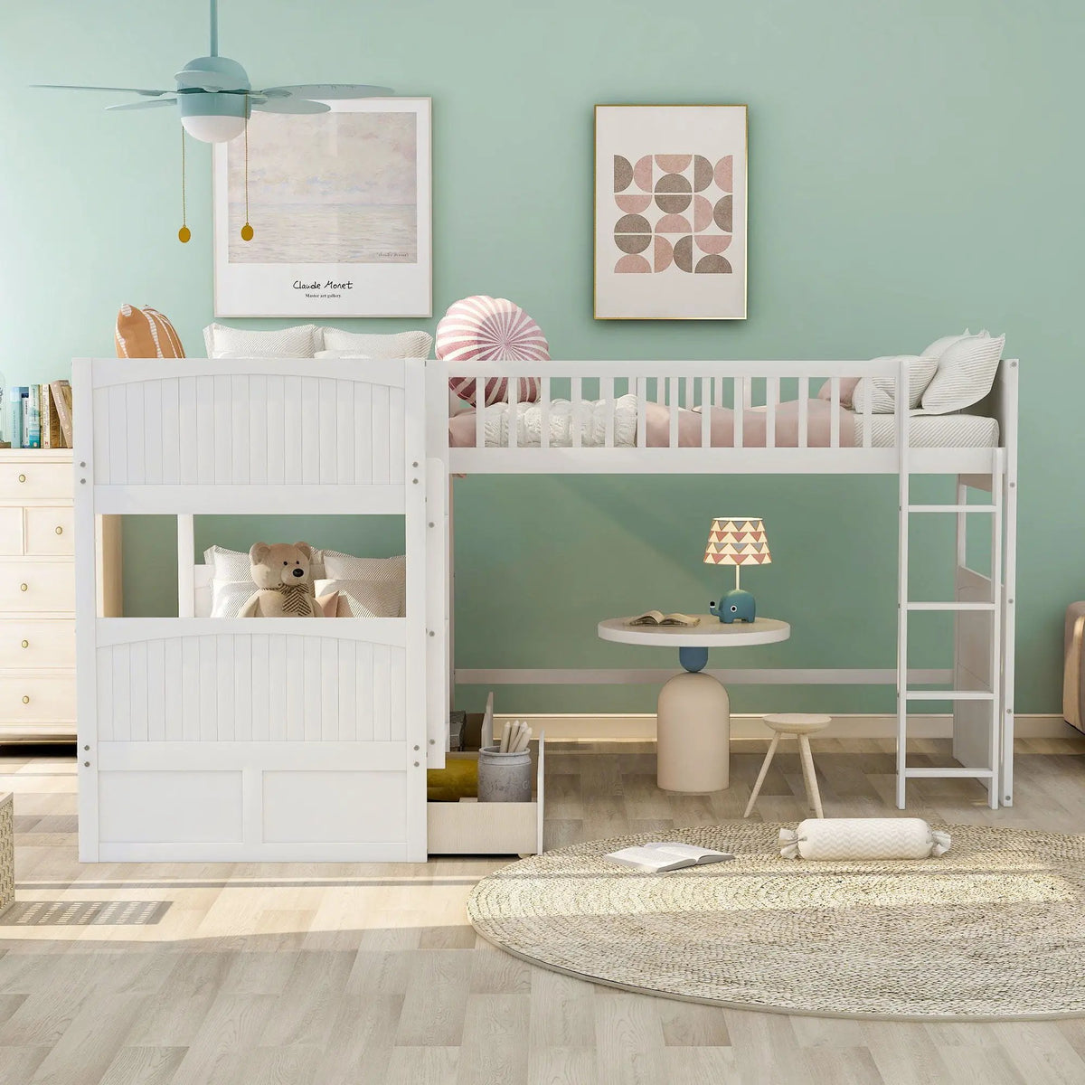 Bunk Bed With Loft | Sleeps 3 | Twin | 2 Underbed Drawers | Built In Stepladder