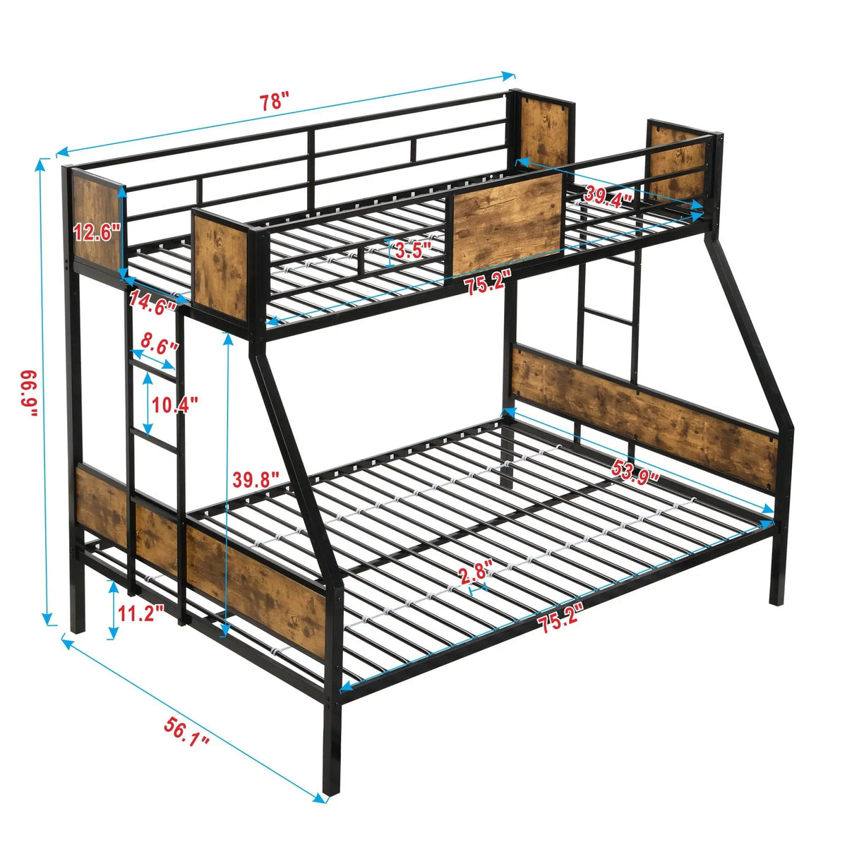 Modern Metal Bunk Bed | Dual Side Ladder | Steel Construction