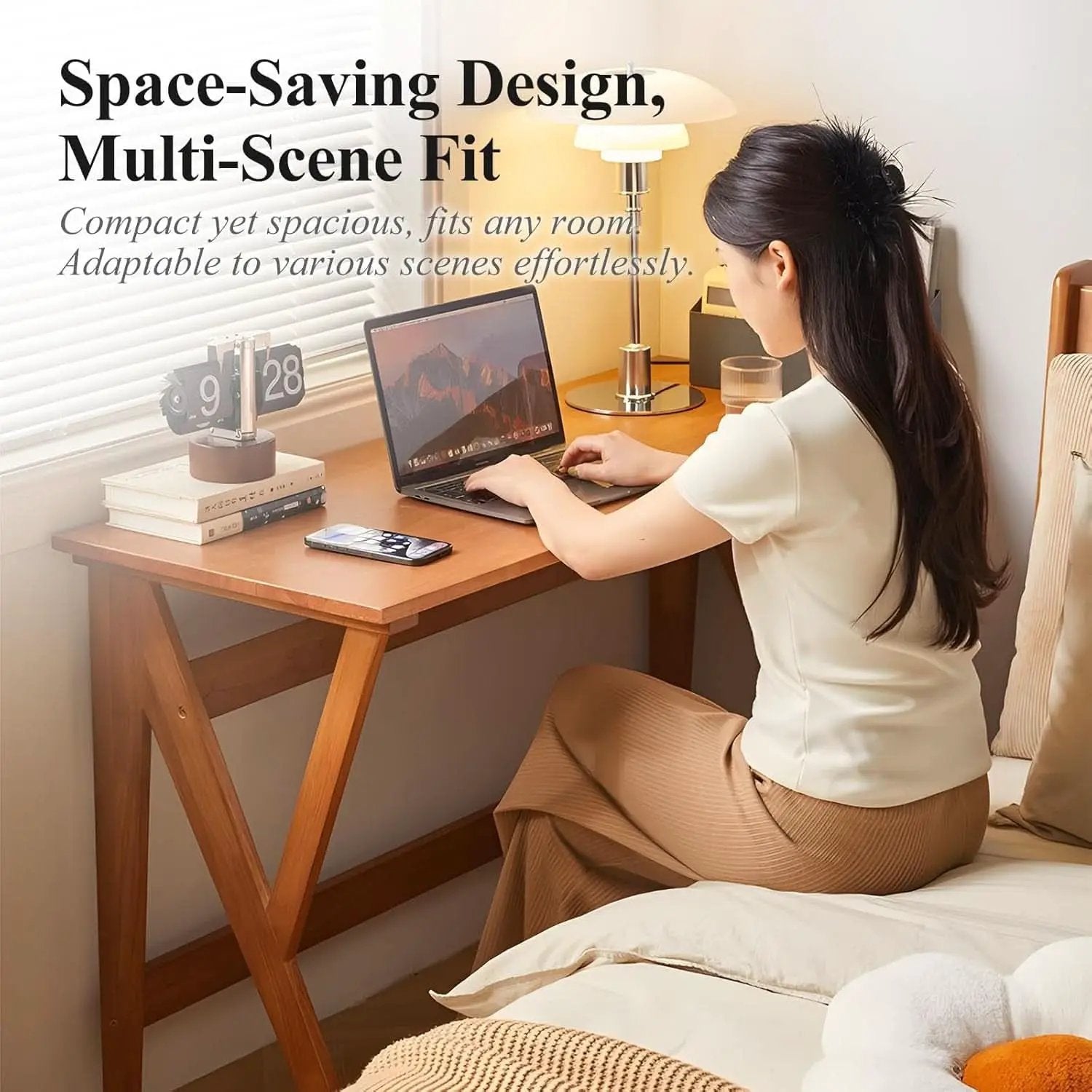 Natural Oak Industrial Style Solid Wood 47 Inch Wide Desk from PriceLows™