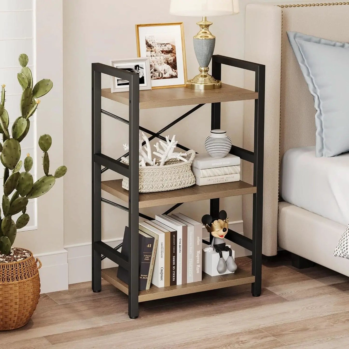 3 Tier Industrial Metal Bookcase Rustic Etagere Shelf Light Coffee from PriceLows™