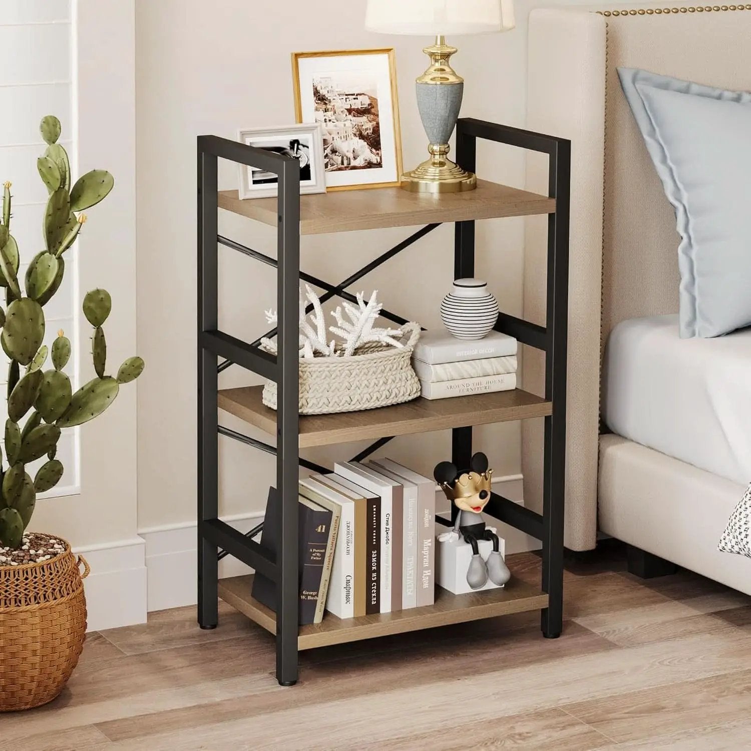 3 Tier Industrial Metal Bookcase Rustic Etagere Shelf Light Coffee from PriceLows™