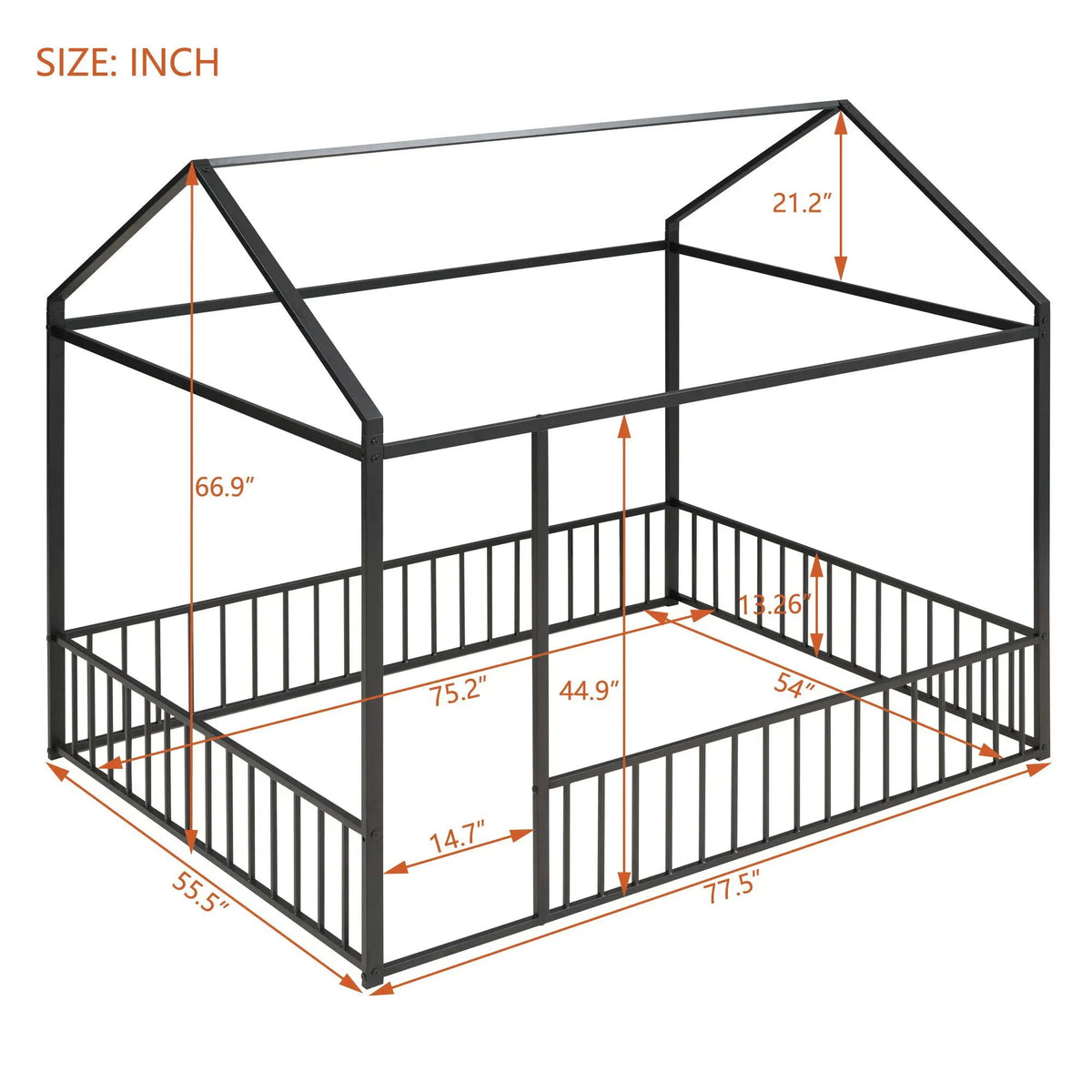 Kids Metal Bed Frame | Roof And Side Fence | Semi Enclosed Space | Three Colors