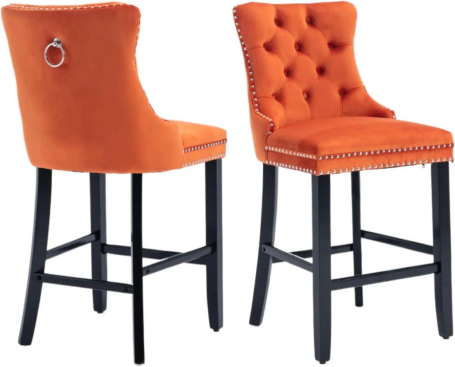 Velvet Upholstered Bar Stools Set Two with Back from PriceLows™