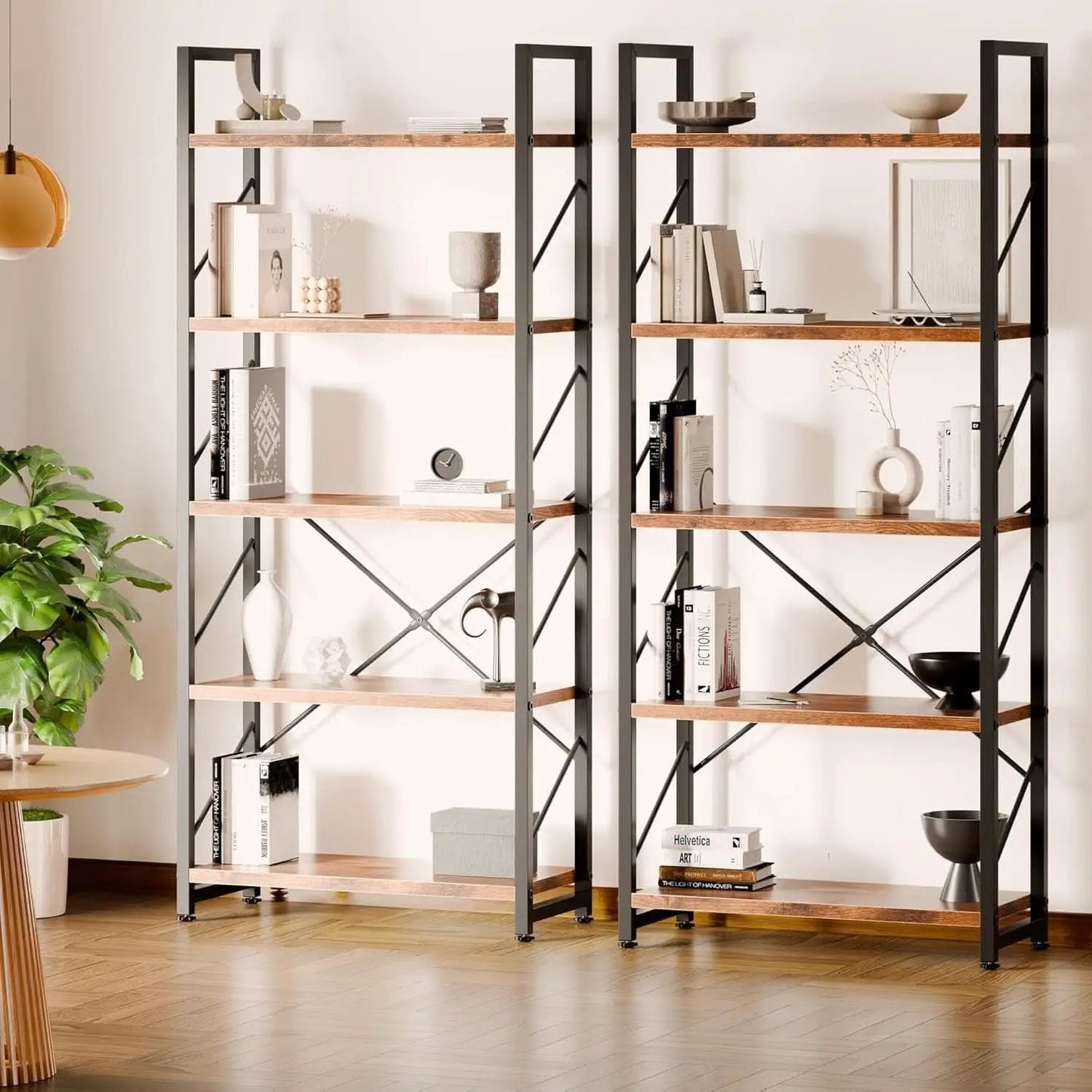 5 Tier Bookshelf Rustic Brown Tall Bookcase For Home Office from PriceLows™