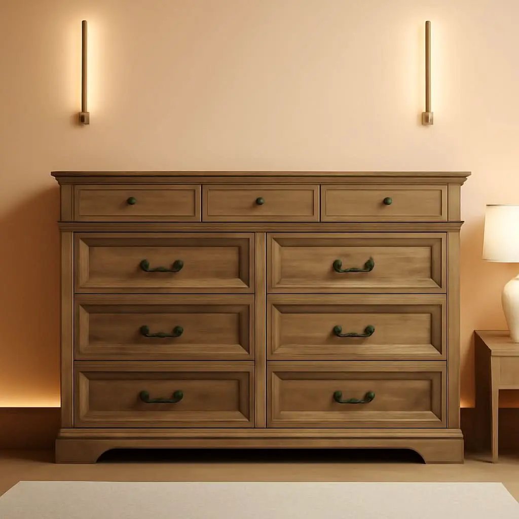 Nine Drawer Dresser Handcrafted Rustic Oakwood Finish from PriceLows™