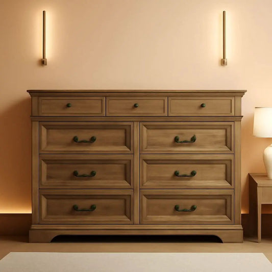 Nine Drawer Dresser Handcrafted Rustic Oakwood Finish from PriceLows™