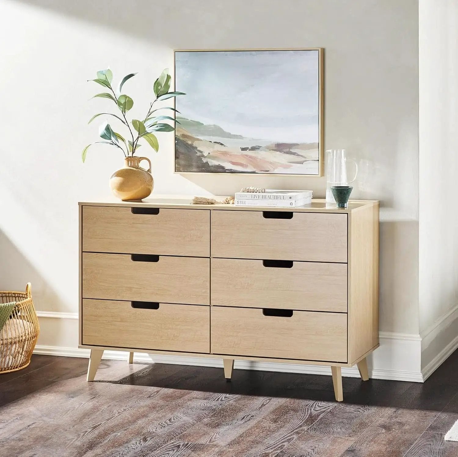 Mid-Century Modern 6-Drawer Dresser, 52 Inch Width from PriceLows™