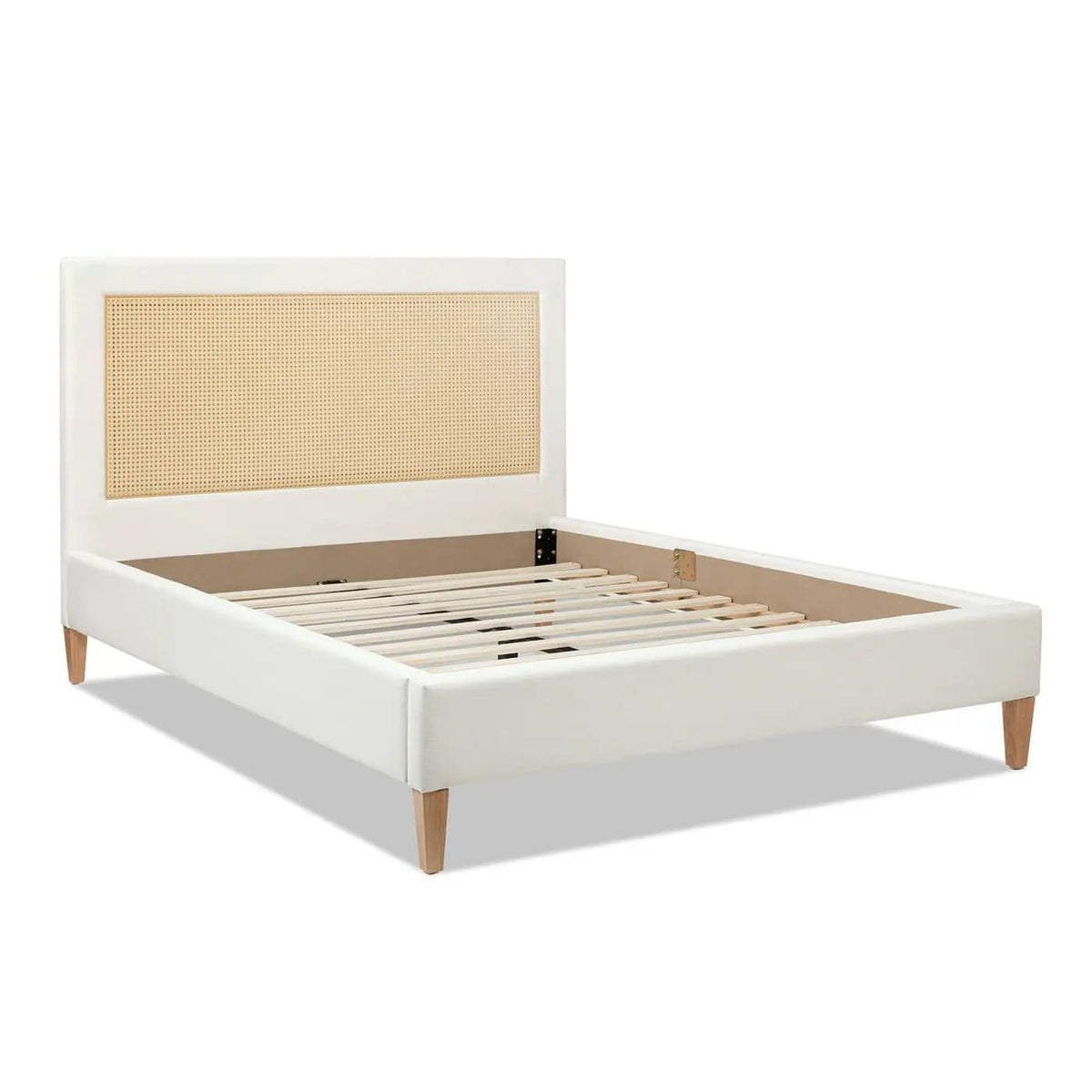 Haley Upholstered Cane Back Platform Bed | 2 Pieces | Solid Wood & Wicker | Bedroom