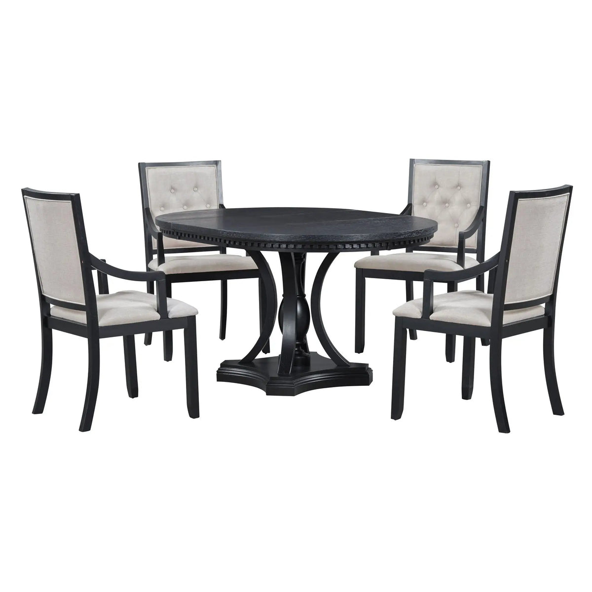 5 Piece Dining Set | Extendable Round Table | Oak Veneer | Black And Oak