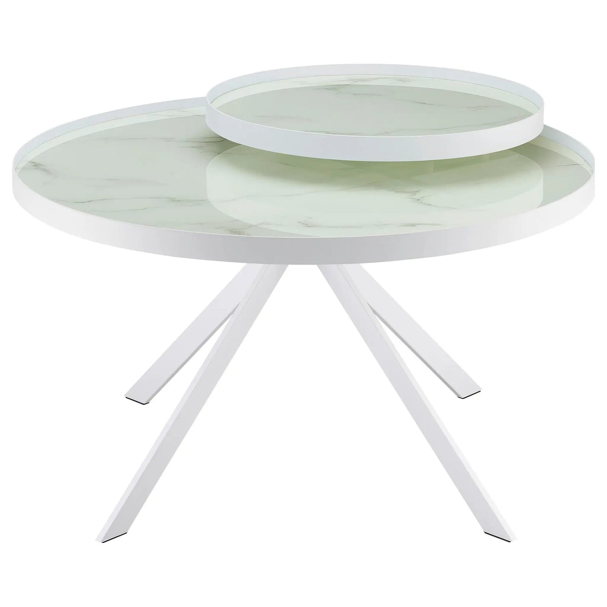 Briggs Round Marble Printed Glass Top Coffee Table | 35.75 x 35.75 x 23 in | Marble & Tempered Glass | White