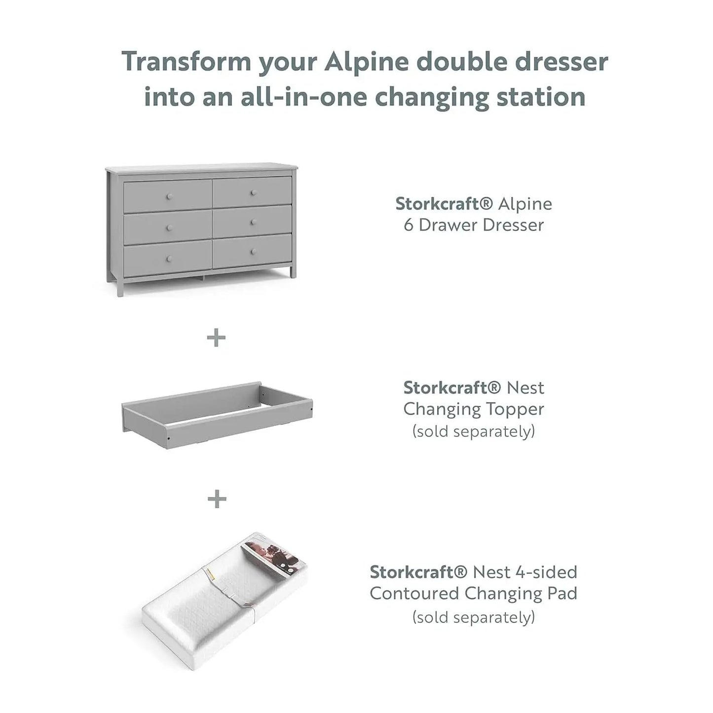 Pebble Gray 6 Drawer Double Dresser For Nursery Greenguard Gold Certified from PriceLows™