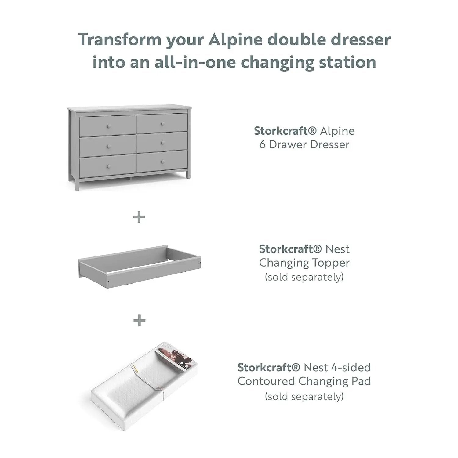 Pebble Gray 6 Drawer Double Dresser For Nursery Greenguard Gold Certified from PriceLows™