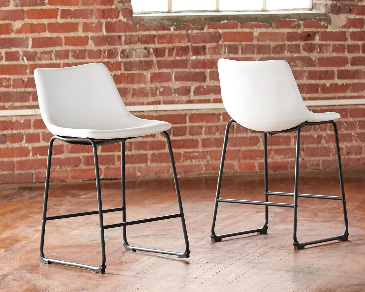 Centiar Upholstered Barstool | Set Of 2 | Contoured Bucket Seat | Tubular Metal Base