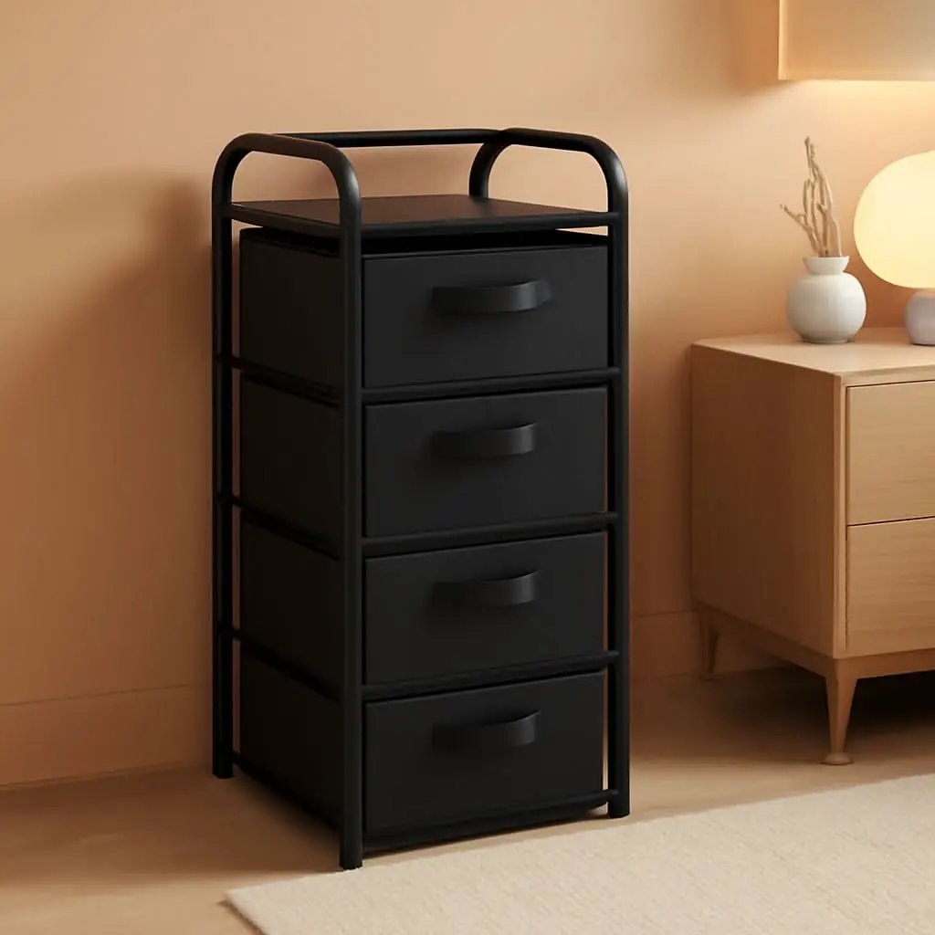 4 Drawer Narrow Fabric Dresser Storage Tower With Wood Top Black from PriceLows™