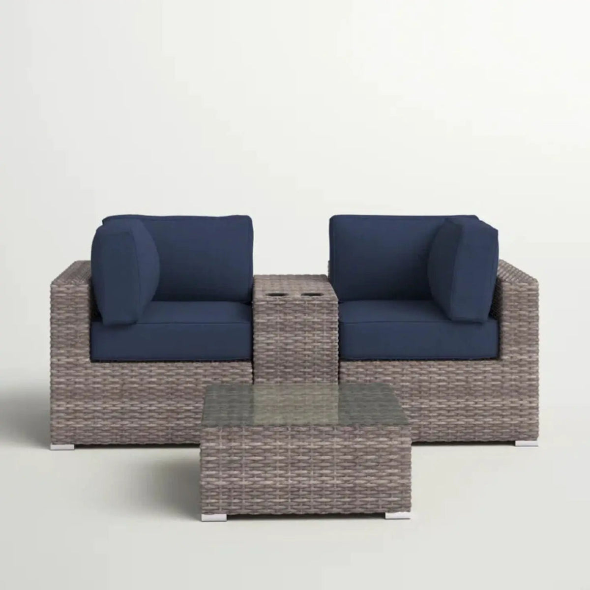 Wicker Seating Group Set | Table And Cushions Included | Aluminum Frames | Hand-Woven Wicker