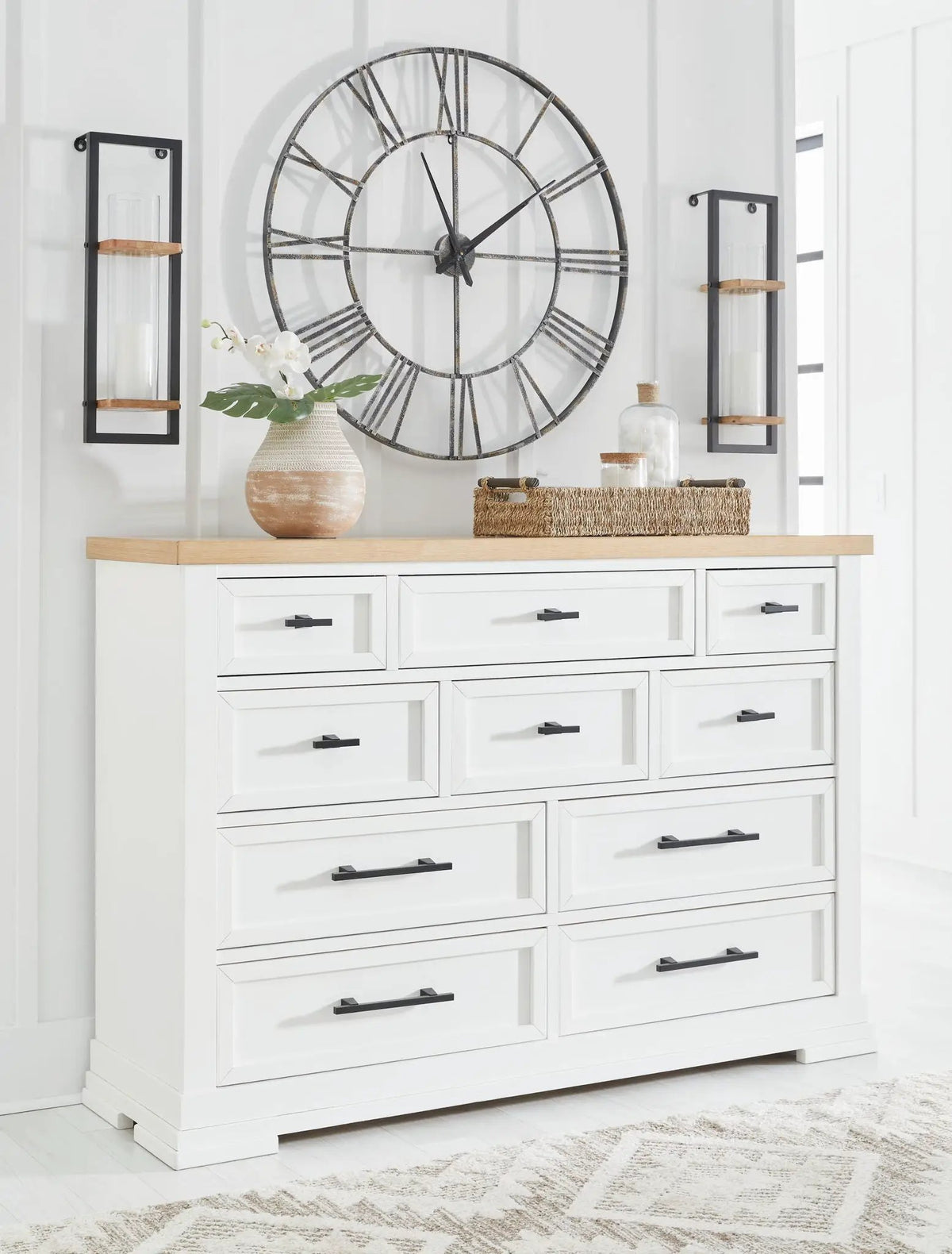 Dresser | White And Oak Veneer Top | Modern Farmhouse | Two Tone