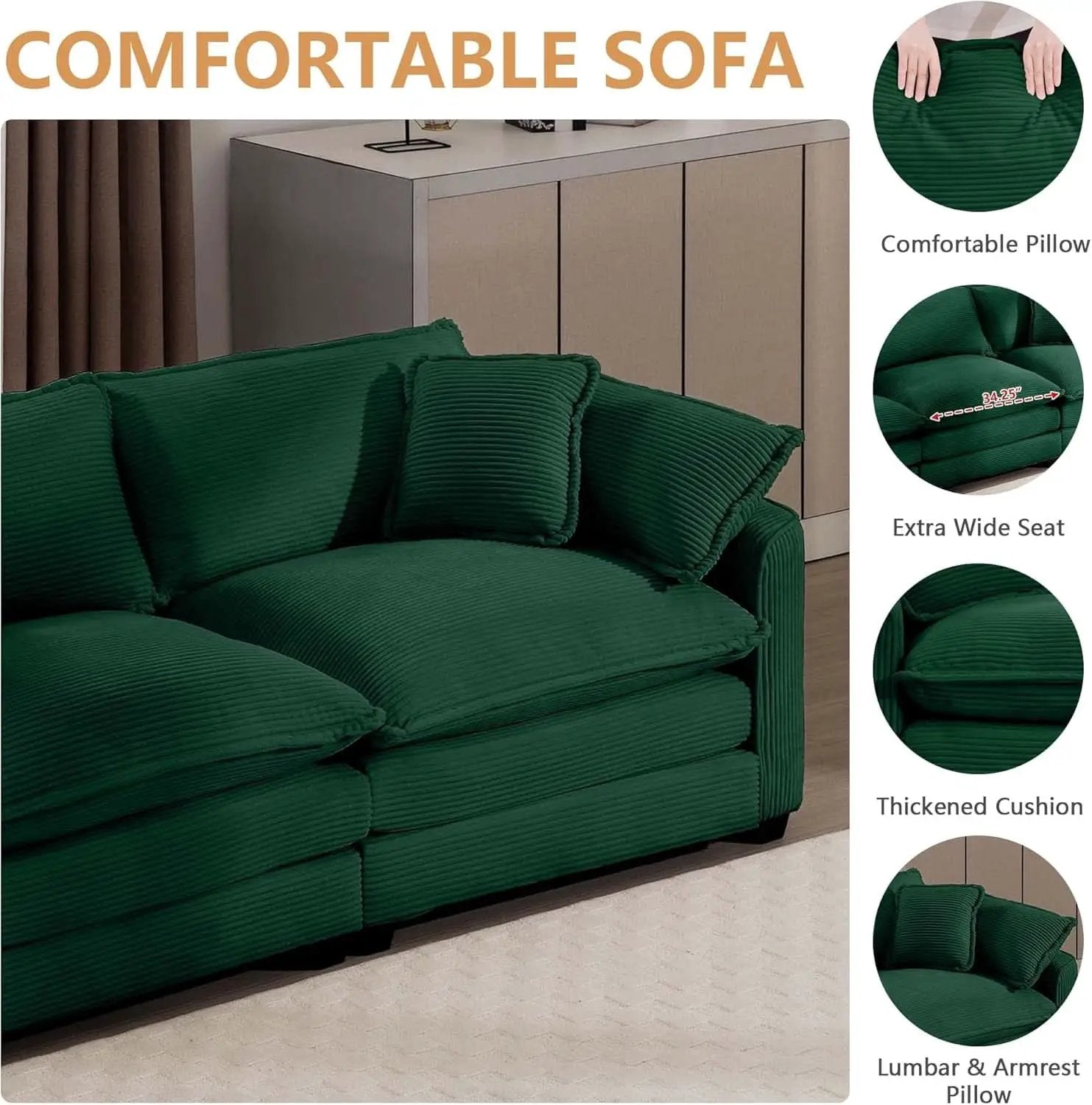 Oversized 2 Piece Sofa Set 3 Seater Loveseat Green from PriceLows™