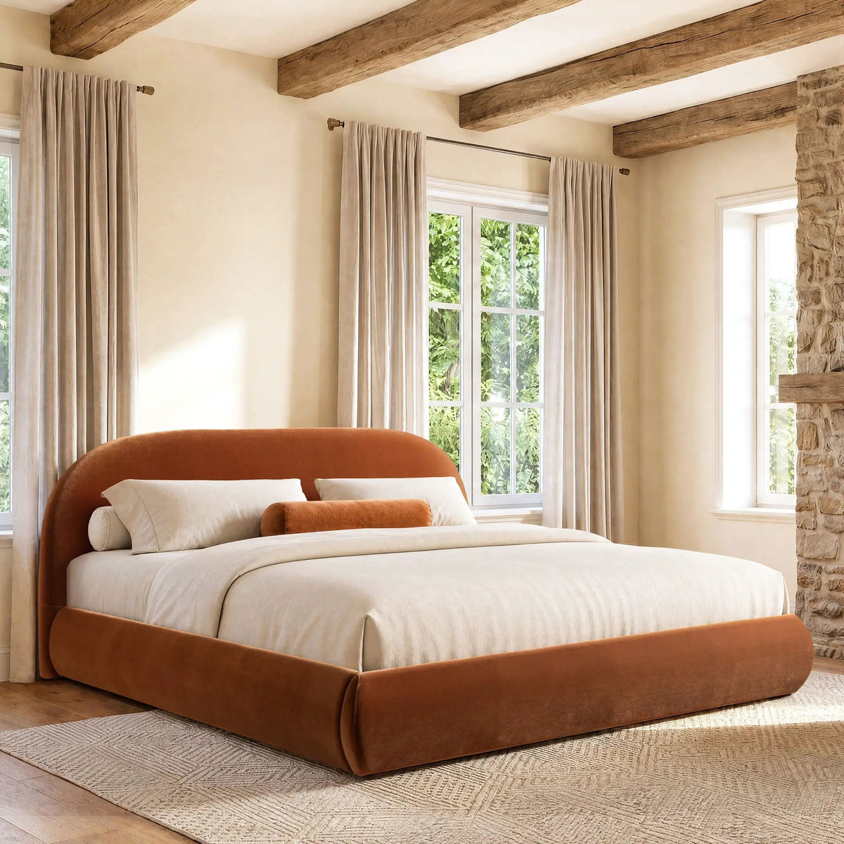 Archie Upholstered Platform Bed | Puffy Arch Headboard | Grounded Design | No Box Spring Needed