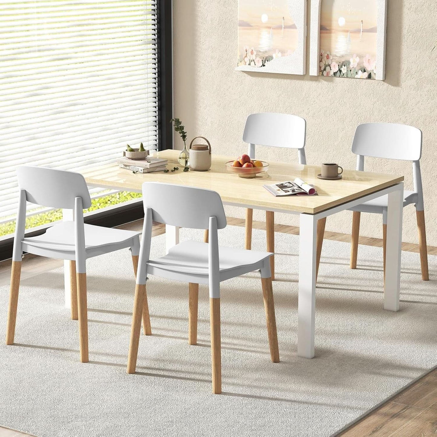 White Wooden Dining Chairs Set of 4 With Ergonomic Backrest from PriceLows™