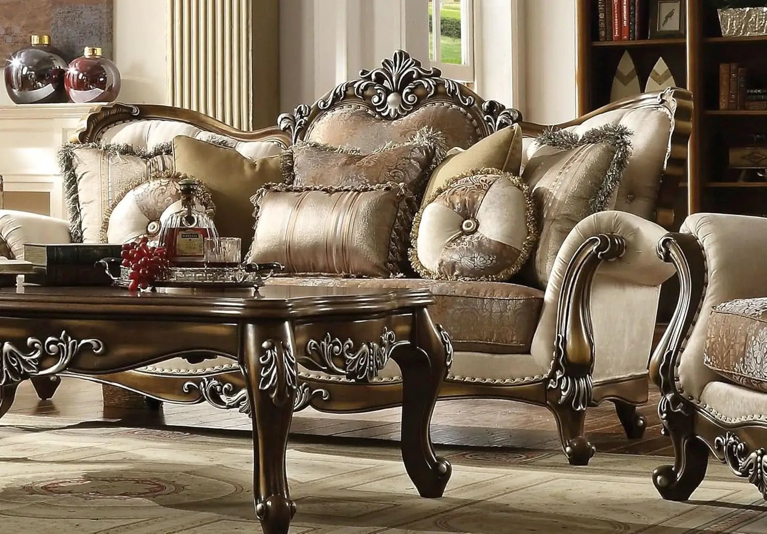 4 Piece Living Room Set Tan And Antique Oak Traditional from PriceLows™