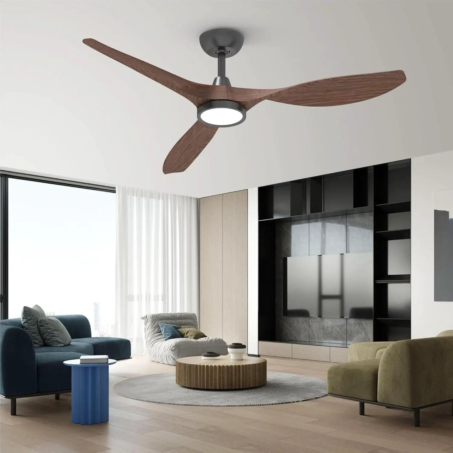 52 Inch Black Ceiling Fan With Lights And Remote Control from PriceLows™