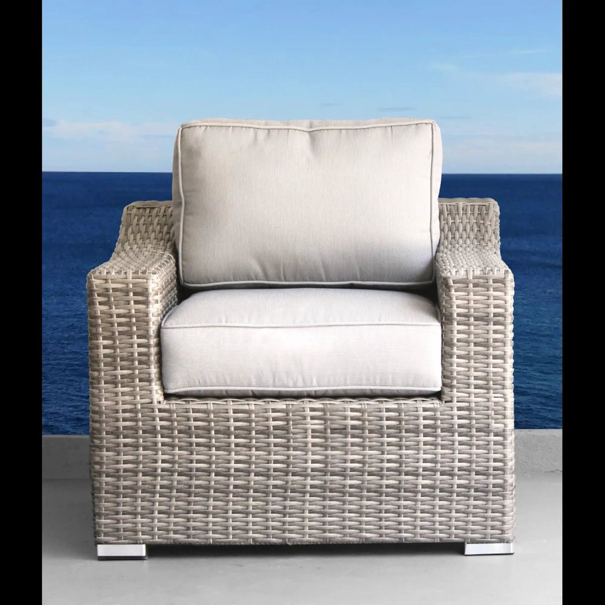 Patio Armchair With Cushions | Modern Wicker Design | Boxy Silhouette | No Assembly Required