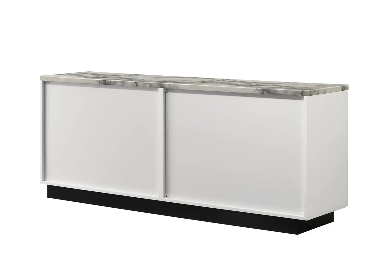 Matilda Cabinet Console Table | White Faux Marble Top | 63 Inch Width | Cabinet Storage