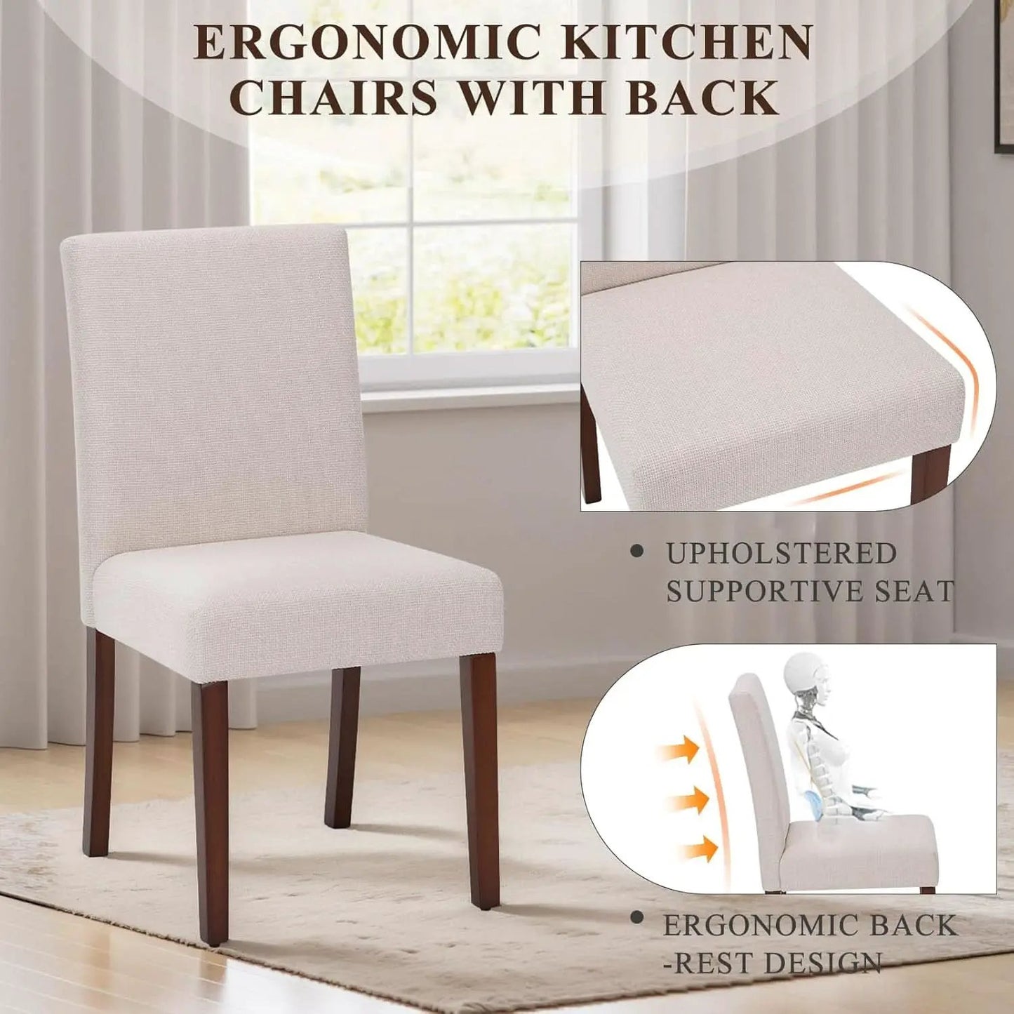 Beige Upholstered Parsons Dining Chairs Hardwood Legs from PriceLows™