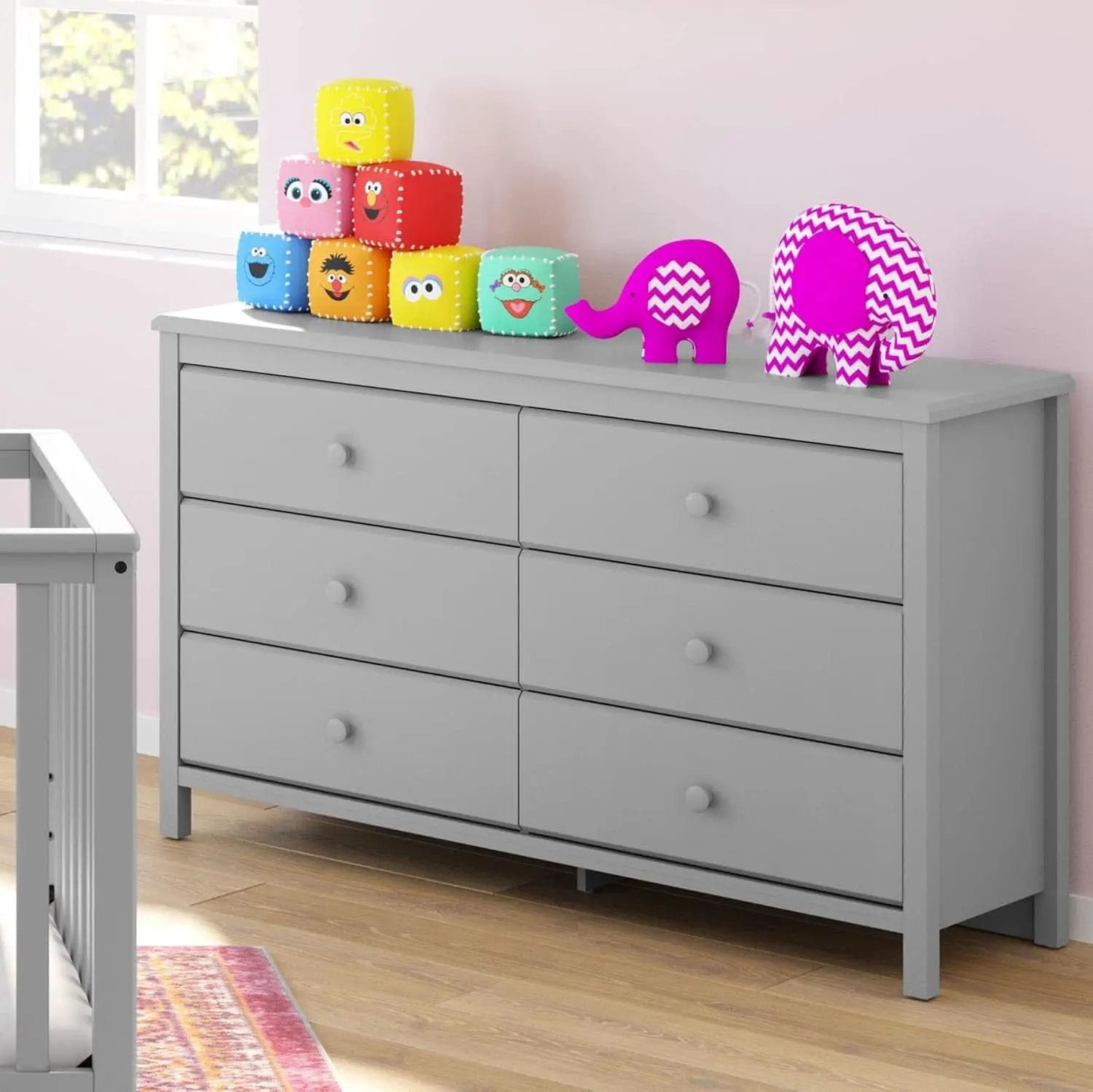 Pebble Gray 6 Drawer Double Dresser For Nursery Greenguard Gold Certified from PriceLows™