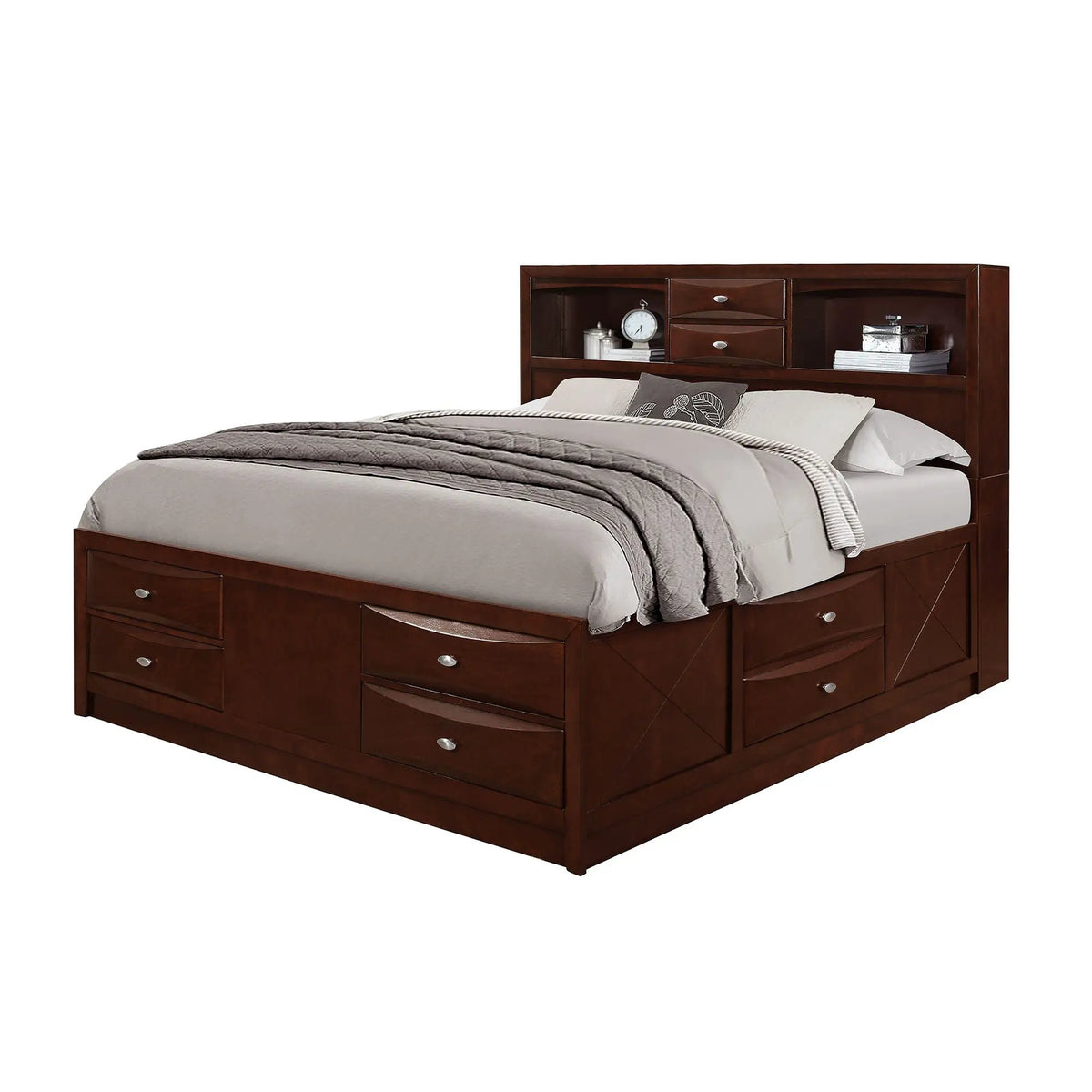 Lucille Storage Bed | Bookcase Headboard | Six Drawers | Fully Slatted Design