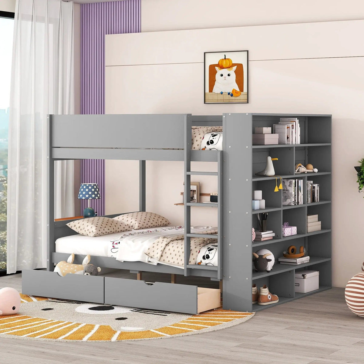 Bunk Bed With 2 Drawers And Multi Layer Cabinet | 2 Pieces | Pine Wood | Bedroom