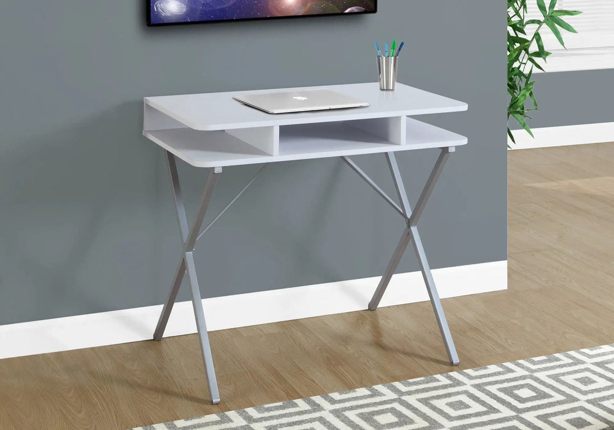 White Computer Desk | 31.5 Inch Width | 3 Open Storage Shelves | Modern Convenient Design