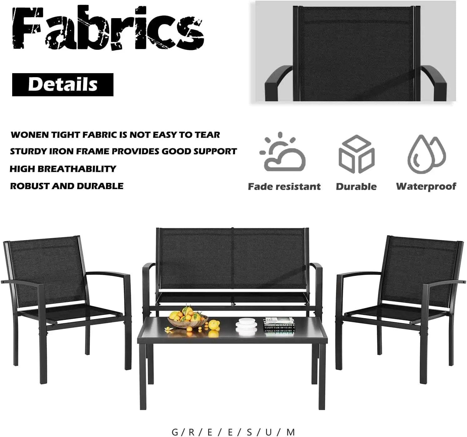 4 Piece Black Patio Furniture Set Outdoor Lounge Chairs from PriceLows™