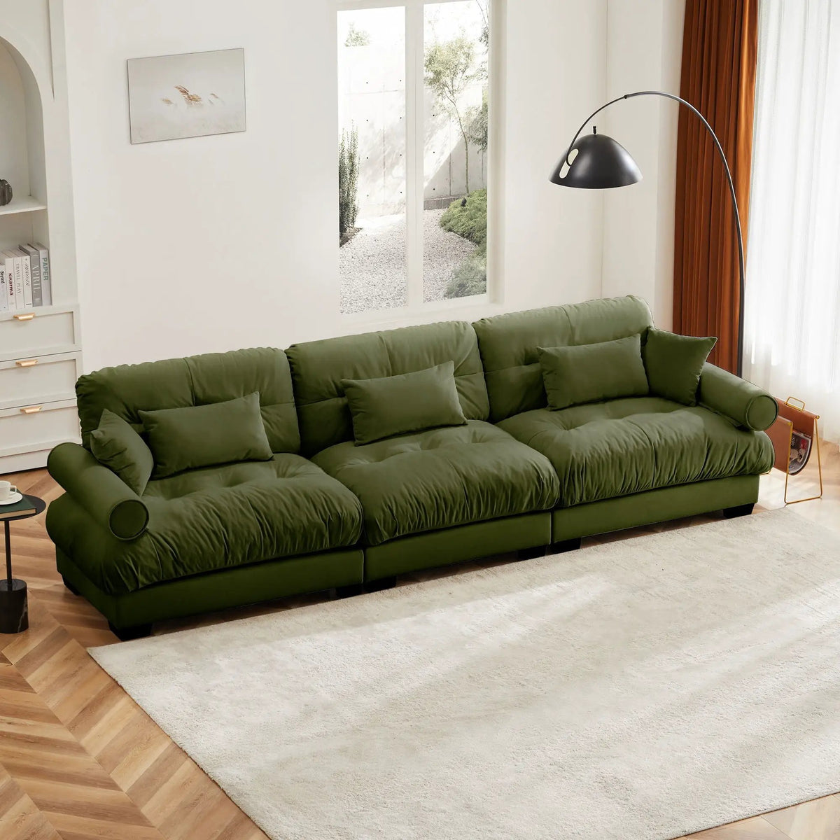 Modern Sofa | Bolstered Armrests | Cloud Cushions | Vintage Fabric