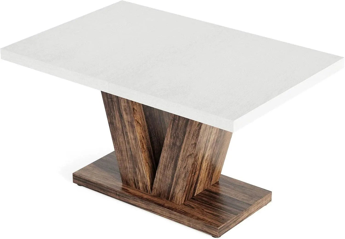 47 Inch White Rectangular Dining Table With Rustic Pedestal from PriceLows™